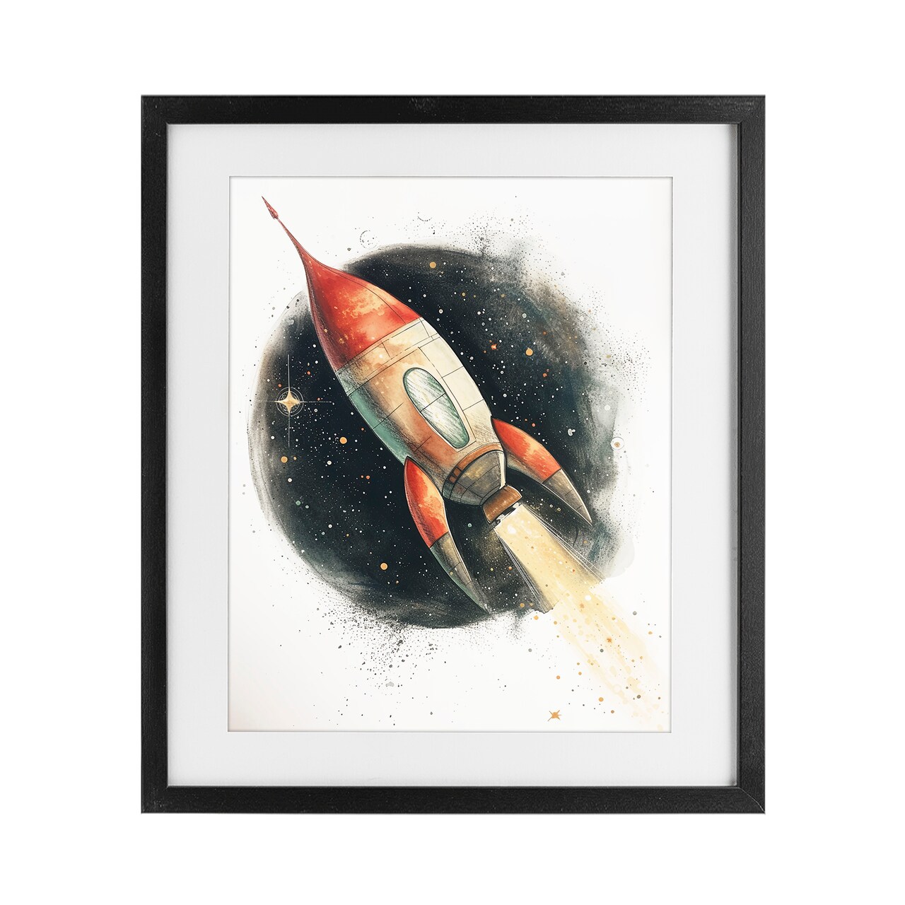 Stupell Industries Journey To Space Rocket Framed Print Under Glass, design by Ray Powers